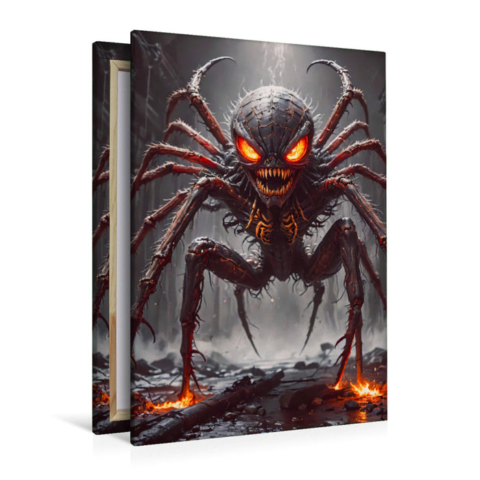 Premium Textil-Leinwand Ein Mensch Spinnen Hybrid