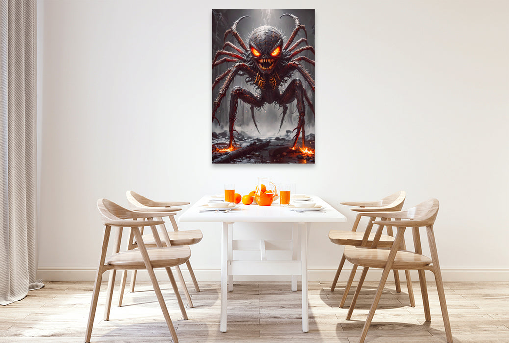 Premium Textil-Leinwand Ein Mensch Spinnen Hybrid