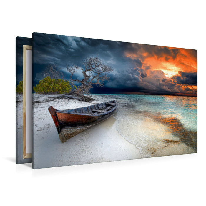 Premium Textil-Leinwand Boot am Wasser