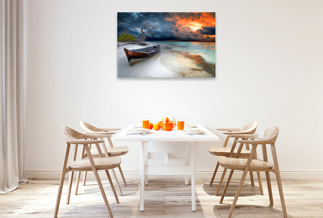 Premium Textil-Leinwand Boot am Wasser