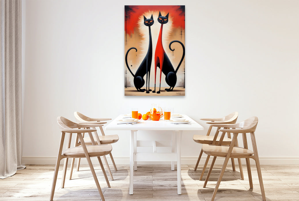 Premium Textil-Leinwand Katzen - Samtpfoten im Team