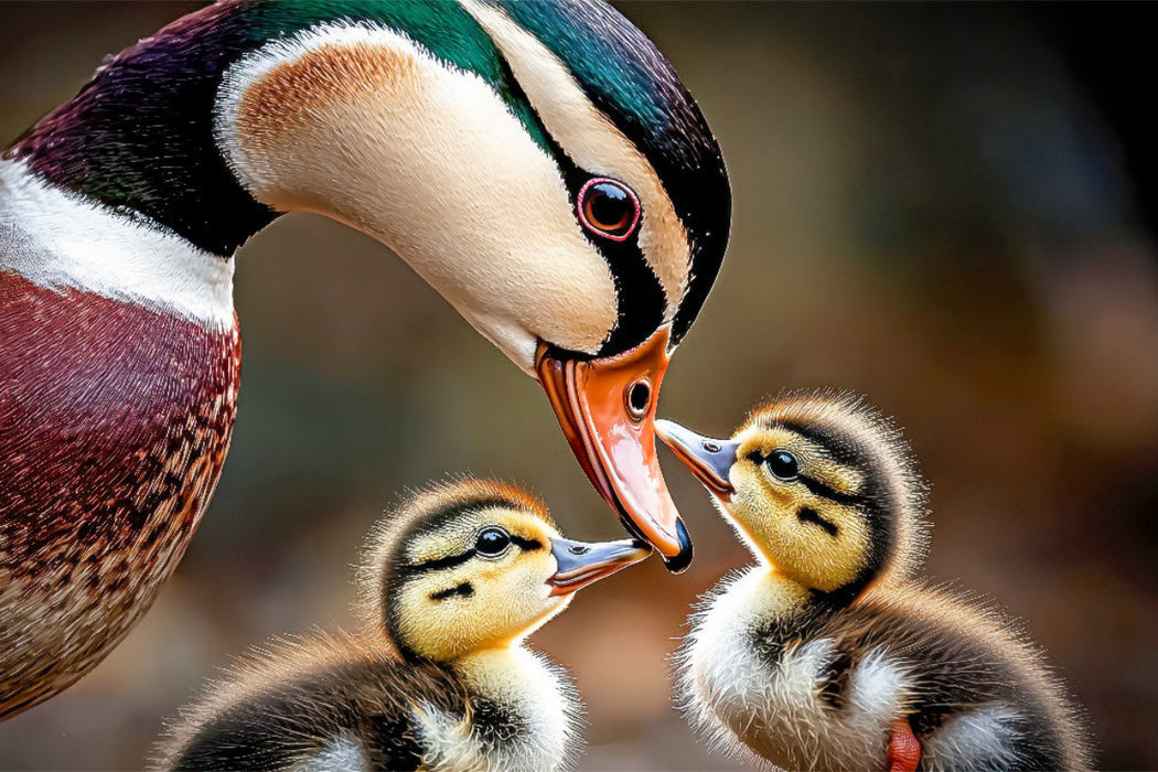 Premium Textil-Leinwand Entenmama mit ihren Entlein