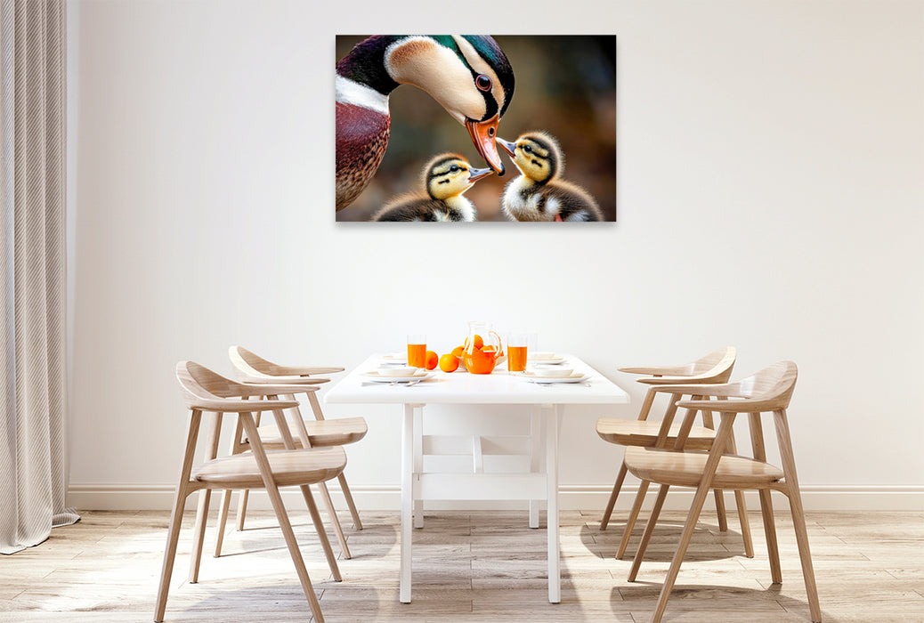 Premium Textil-Leinwand Entenmama mit ihren Entlein