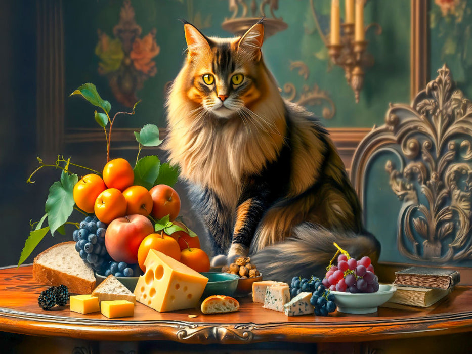 Katzenidylle mit Obst und Käse - CALVENDO Foto-Puzzle'