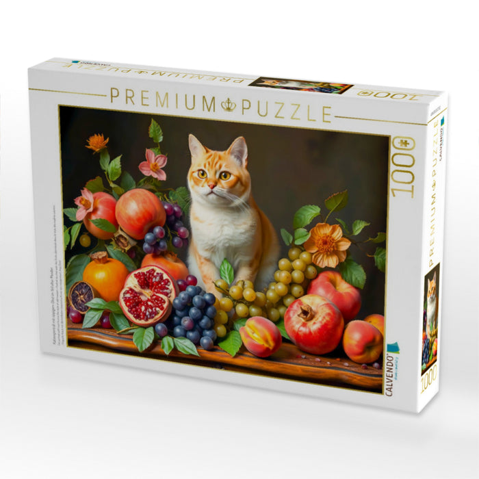 Katzenporträt mit üppigem Obst im Stil alter Meister - CALVENDO Foto-Puzzle'