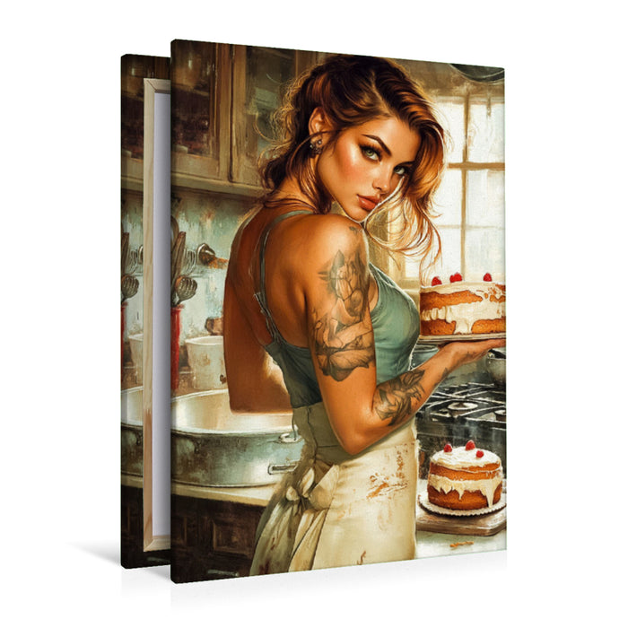 Premium Textil-Leinwand Ein Motiv aus dem Kalender Tattoo Girls und Torten