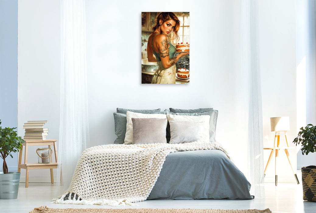 Premium Textil-Leinwand Ein Motiv aus dem Kalender Tattoo Girls und Torten