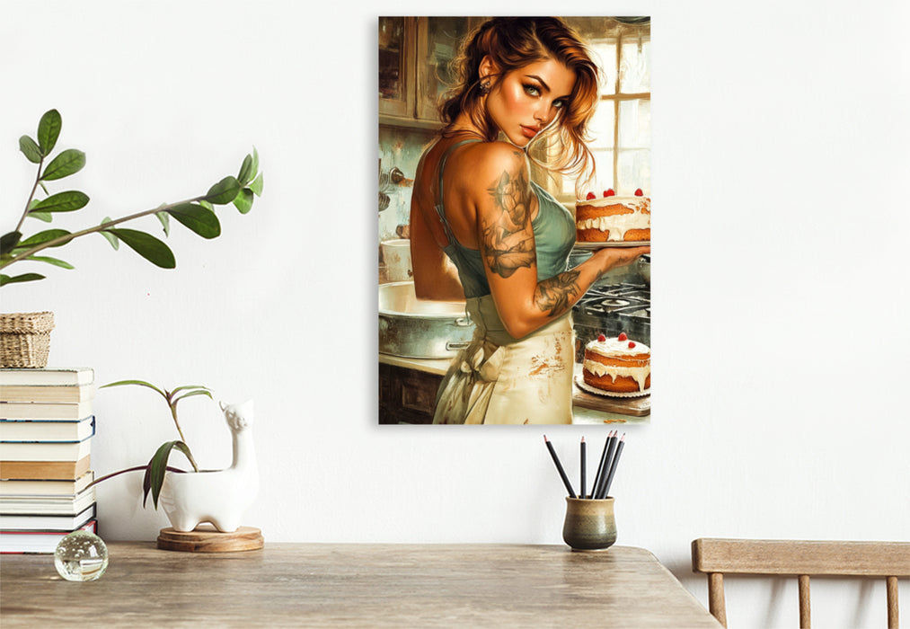 Premium Textil-Leinwand Ein Motiv aus dem Kalender Tattoo Girls und Torten