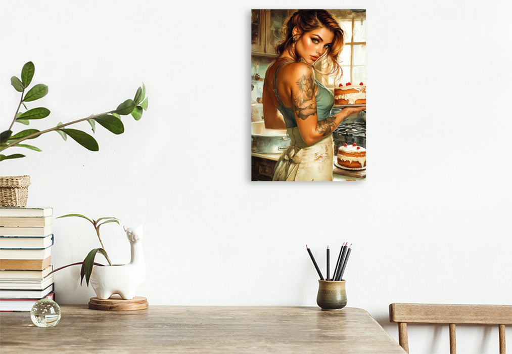 Premium Textil-Leinwand Ein Motiv aus dem Kalender Tattoo Girls und Torten