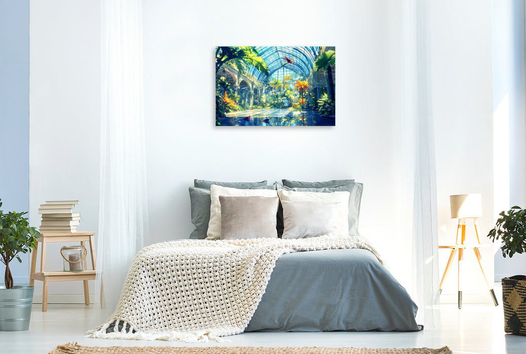 Premium Textil-Leinwand Tropisches Paradies im Gewächshaus - Anime Landschaft