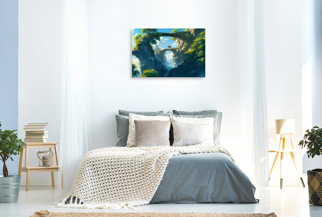 Premium Textil-Leinwand Brücken in allen Ebenen - Anime Landschaft