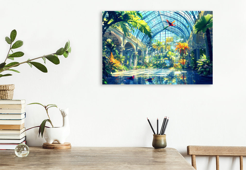 Premium Textil-Leinwand Tropisches Paradies im Gewächshaus - Anime Landschaft