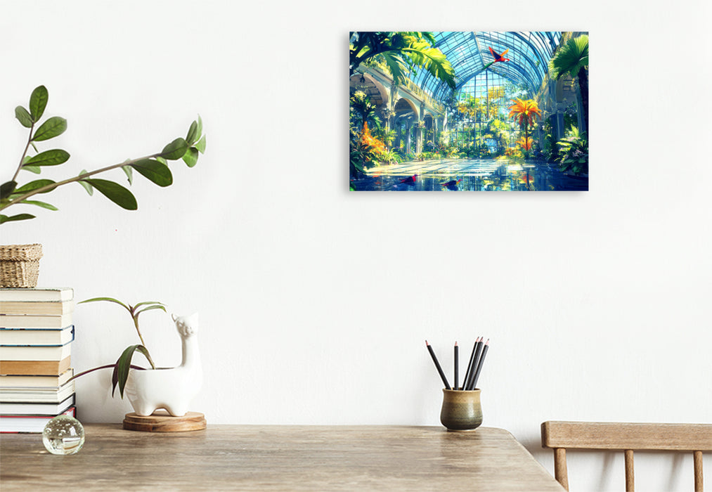 Premium Textil-Leinwand Tropisches Paradies im Gewächshaus - Anime Landschaft