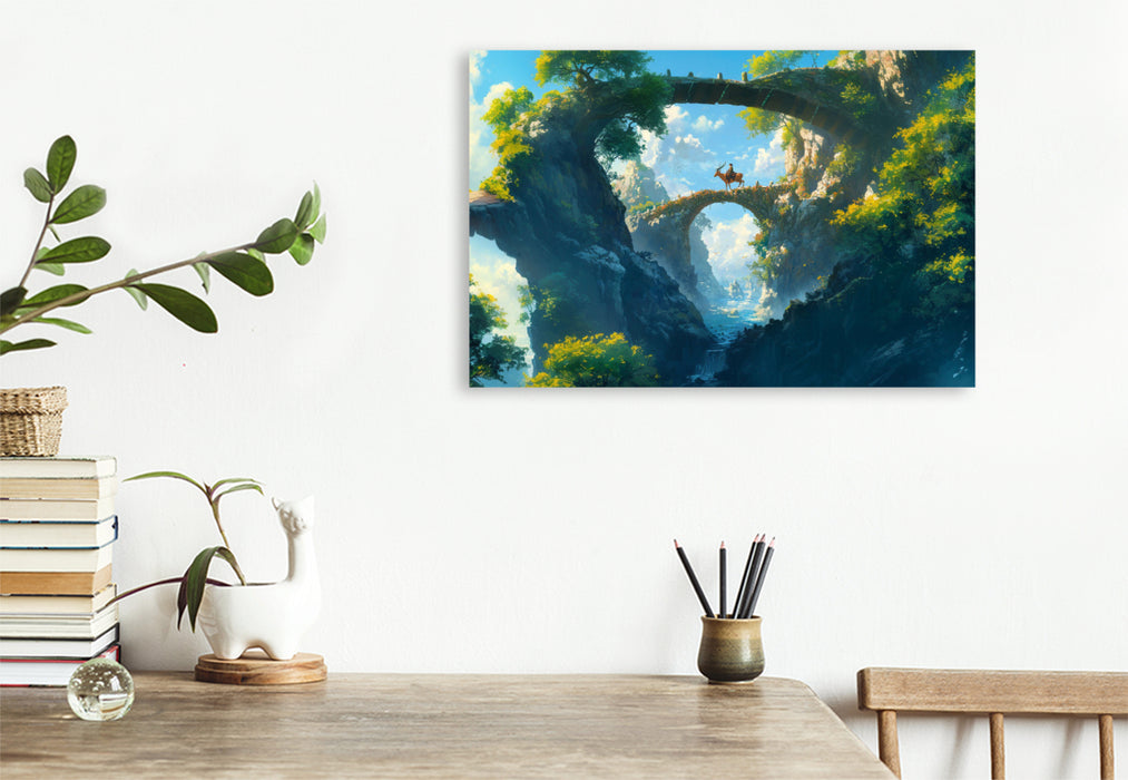 Premium Textil-Leinwand Brücken in allen Ebenen - Anime Landschaft