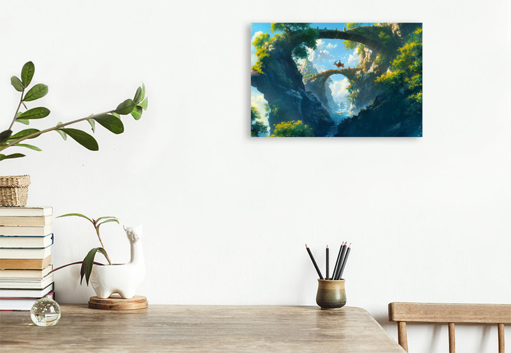Premium Textil-Leinwand Brücken in allen Ebenen - Anime Landschaft