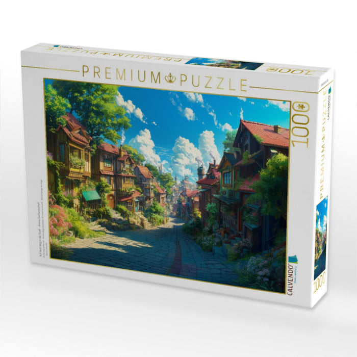 Auf dem Weg in die Stadt - Anime Dorflandschaft - CALVENDO Foto-Puzzle'