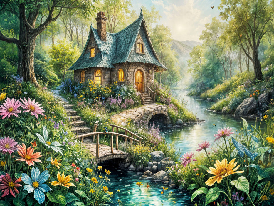 Verträumtes Feenhaus am Bach - CALVENDO Foto-Puzzle'
