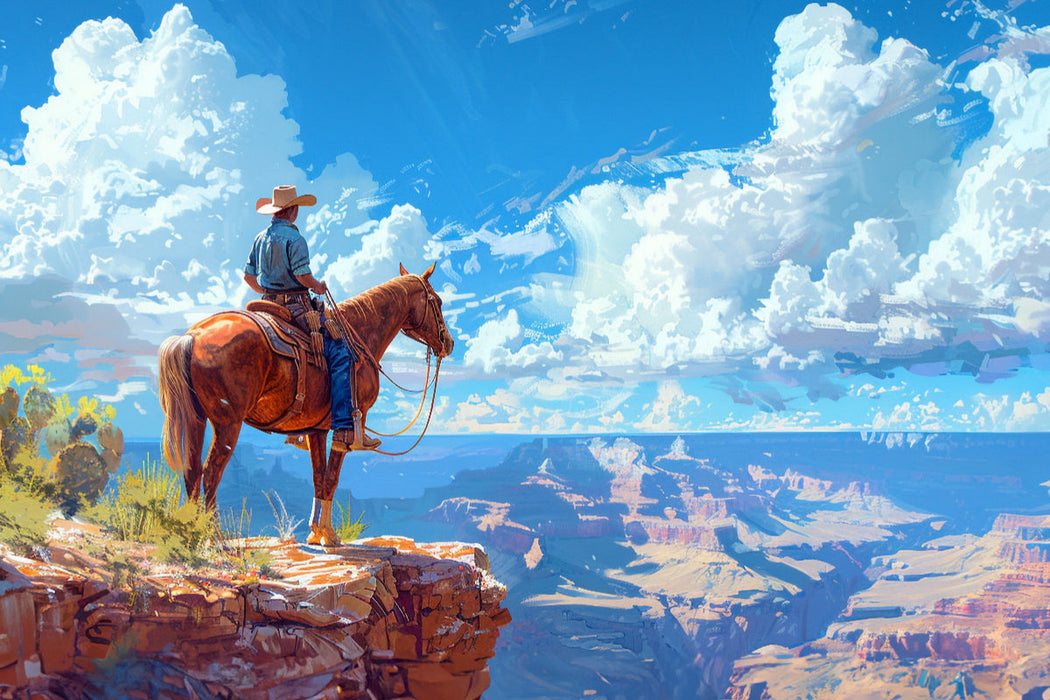 Premium Textil-Leinwand Grandioser Ausblick - Reiter am Grand Canyon