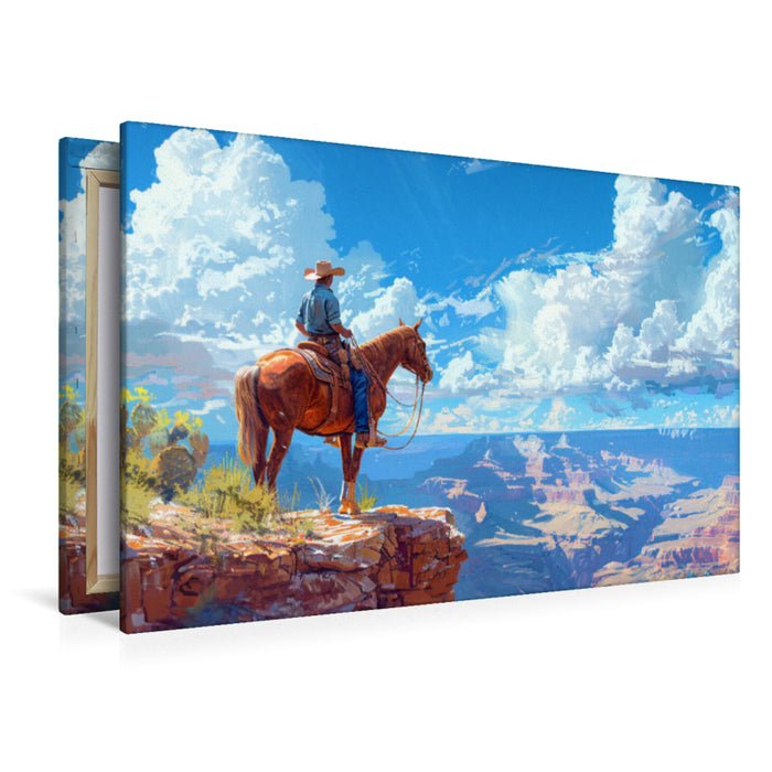 Premium Textil-Leinwand Grandioser Ausblick - Reiter am Grand Canyon