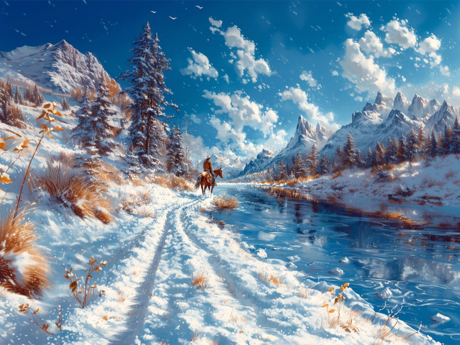 Unbegrenzte Stille - Reiter auf Pferd in Winterlandschaft - CALVENDO Foto-Puzzle'