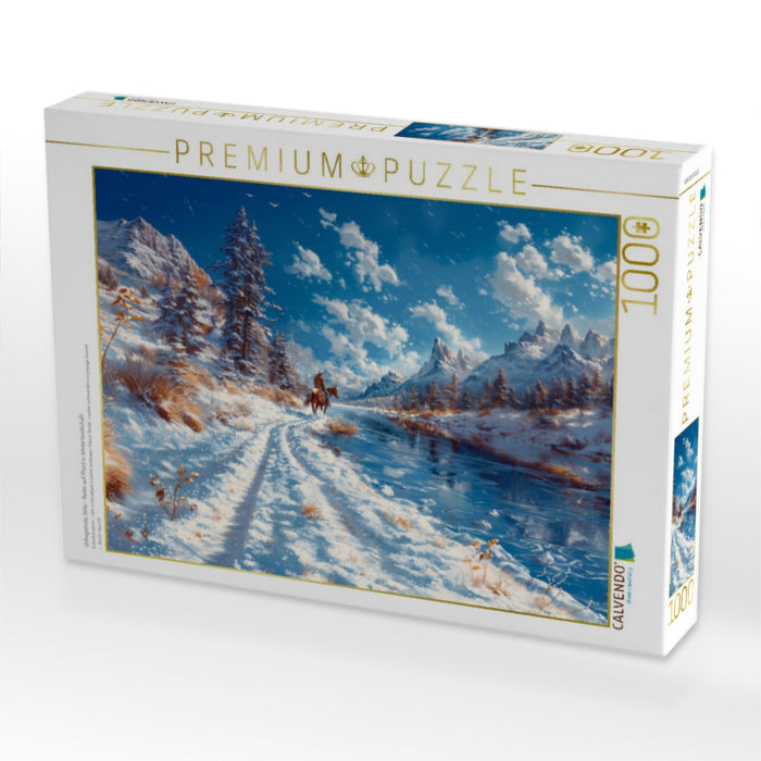 Unbegrenzte Stille - Reiter auf Pferd in Winterlandschaft - CALVENDO Foto-Puzzle'