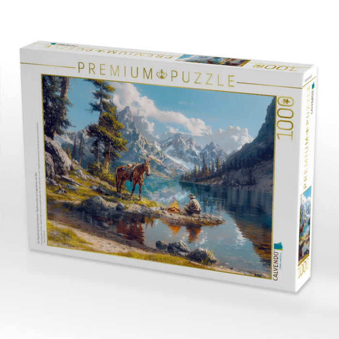 Ein Abend mit einem Freund - Westernreiter am Lagerfeuer am See - CALVENDO Foto-Puzzle'