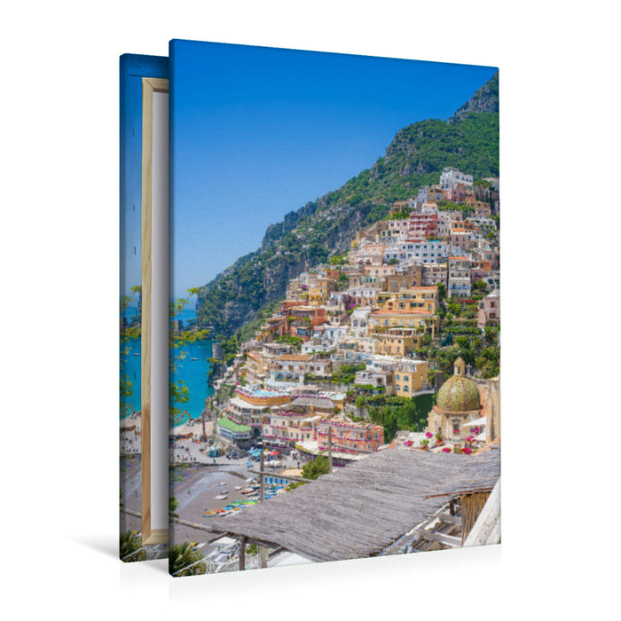 Premium Textil-Leinwand Positano vor der beeindruckenden Bergkulisse