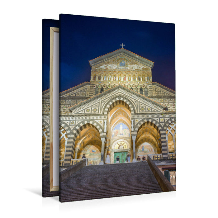 Premium Textil-Leinwand Dom von Amalfi bei Nacht