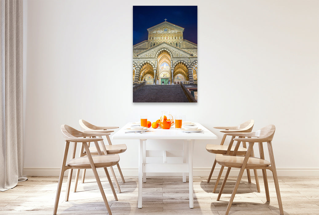 Premium Textil-Leinwand Dom von Amalfi bei Nacht