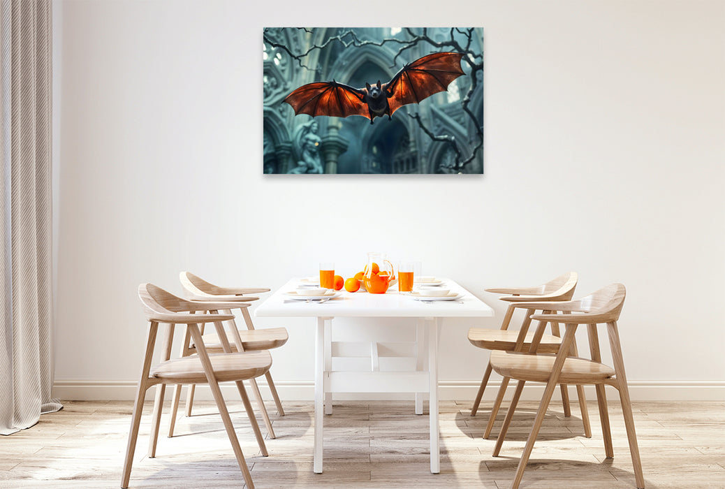 Premium Textil-Leinwand Mystische Eleganz – HD-Leinwand „Gothic Bat“