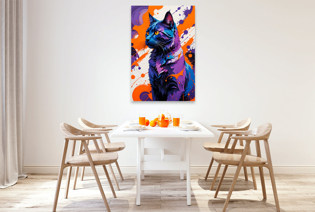 Premium Textil-Leinwand Kunstvolle Mieze - Abstrakte Kreativität
