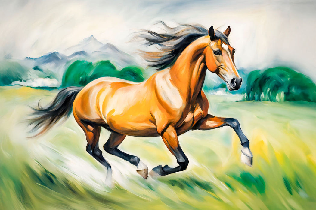 Premium Textil-Leinwand Braunes Pferd auf der Wiese