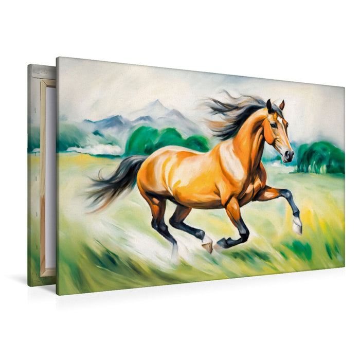 Premium Textil-Leinwand Braunes Pferd auf der Wiese