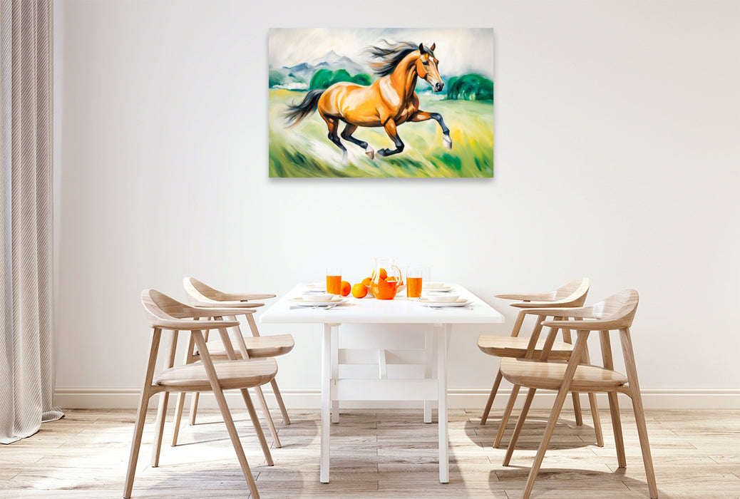 Premium Textil-Leinwand Braunes Pferd auf der Wiese