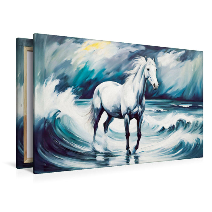 Premium Textil-Leinwand Weißes Pferd in den Wellen