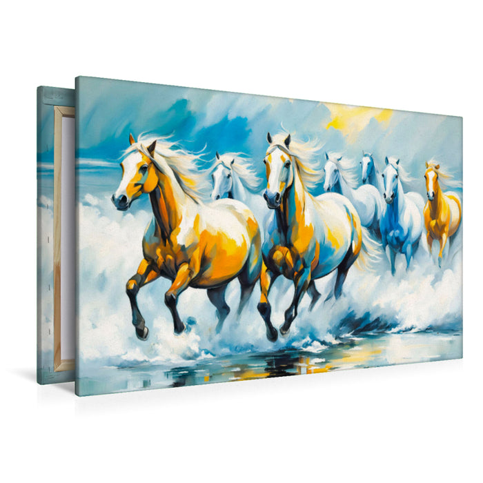 Premium Textil-Leinwand Wildpferde im Morgenlicht am Meer