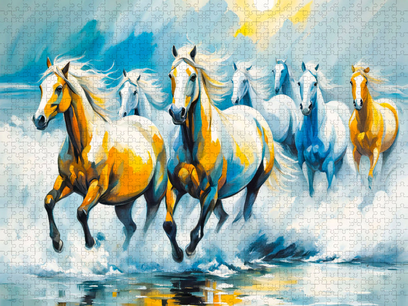 Wildpferde im Morgenlicht am Meer - CALVENDO Foto-Puzzle'