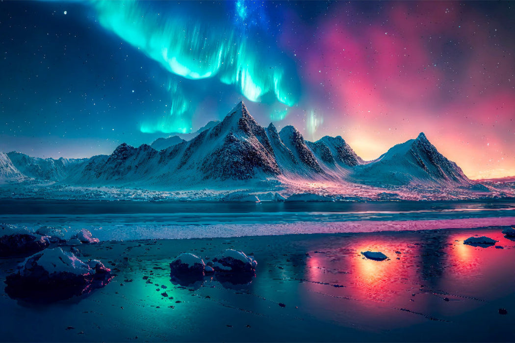 Premium Textil-Leinwand Aurora Borealis über Grönland