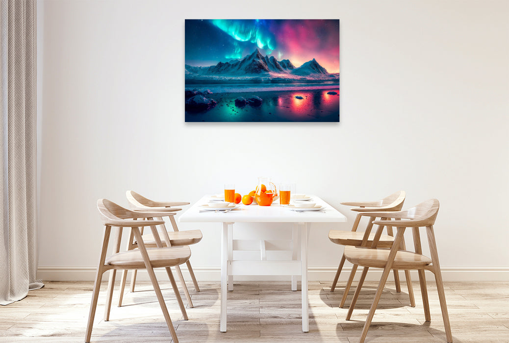 Premium Textil-Leinwand Aurora Borealis über Grönland