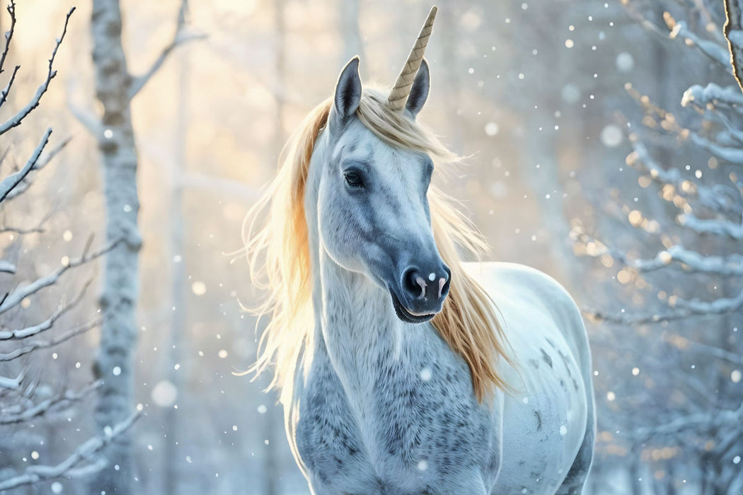 Premium Textil-Leinwand Winterzauber trifft Einhornmagie!