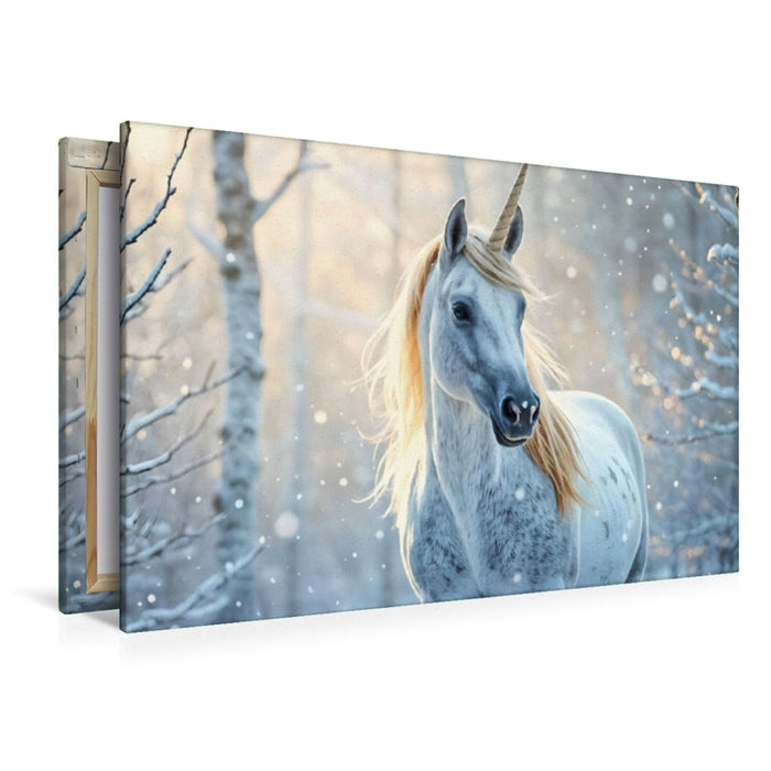 Premium Textil-Leinwand Winterzauber trifft Einhornmagie!
