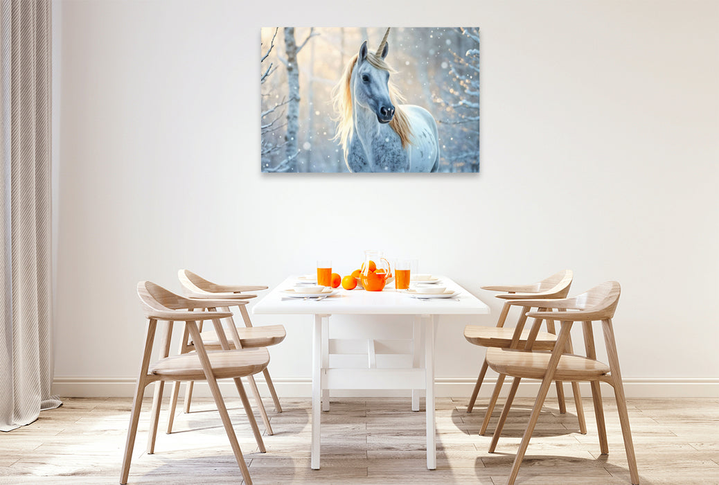 Premium Textil-Leinwand Winterzauber trifft Einhornmagie!