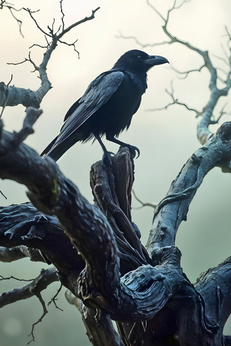 Premium Textil-Leinwand Das Geheimnis der Nebelnacht – Ein Rabe im Schatten der Stille