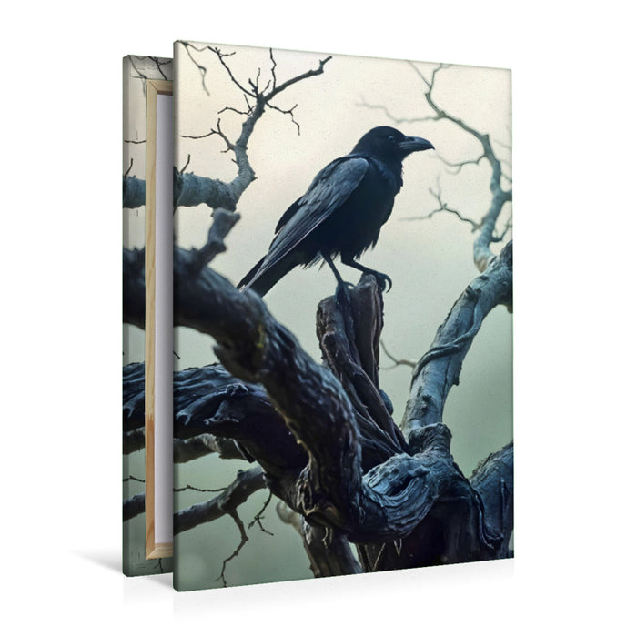 Premium Textil-Leinwand Das Geheimnis der Nebelnacht – Ein Rabe im Schatten der Stille