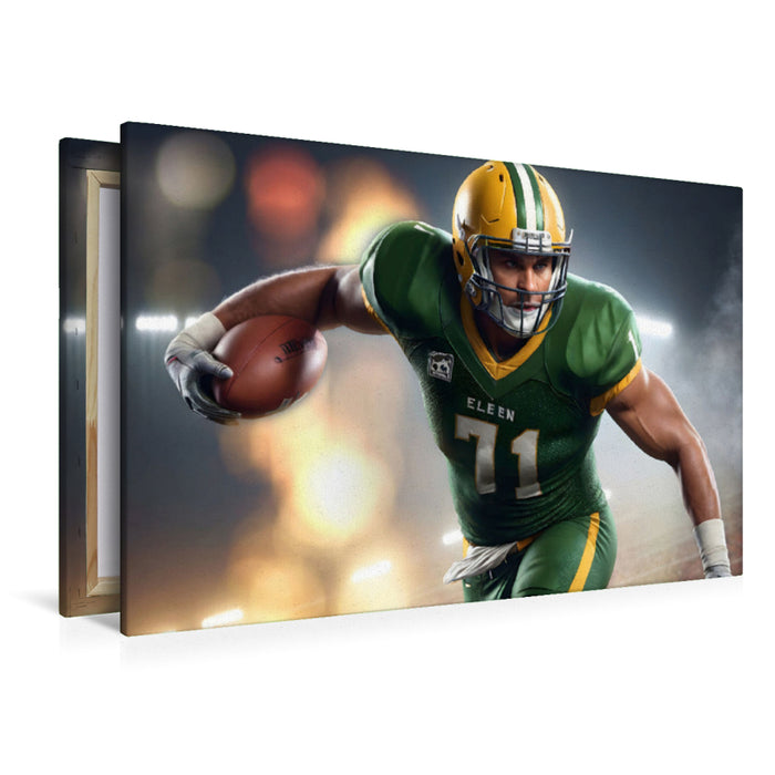 Premium Textil-Leinwand American-Football-Spieler sprintet mit dem Ball