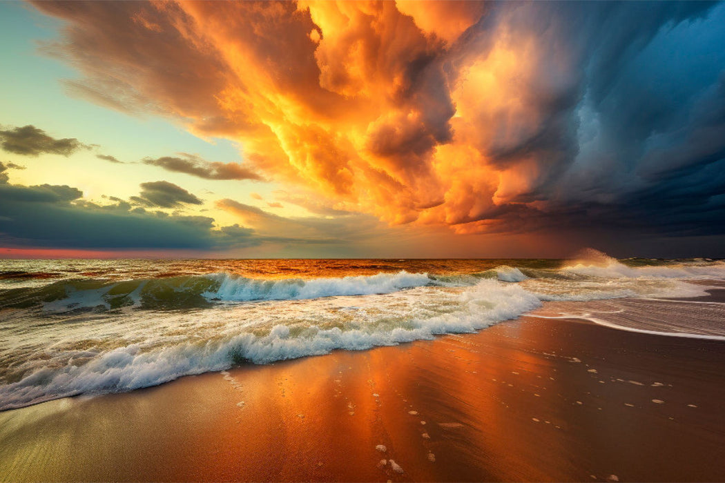 Premium Textil-Leinwand Ein grandioses Spiel von Sonne, Wolken und Meer