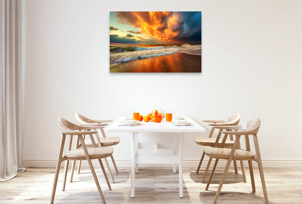 Premium Textil-Leinwand Ein grandioses Spiel von Sonne, Wolken und Meer