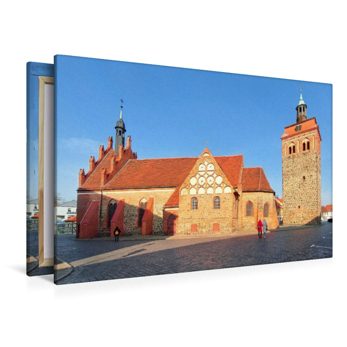 Premium Textil-Leinwand St. Johannis mit dem Marktturm in Luckenwalde