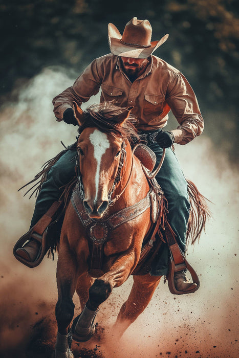 Premium Textil-Leinwand Er ritt wie der Teufel, denn seine Familie brauchte Ihn