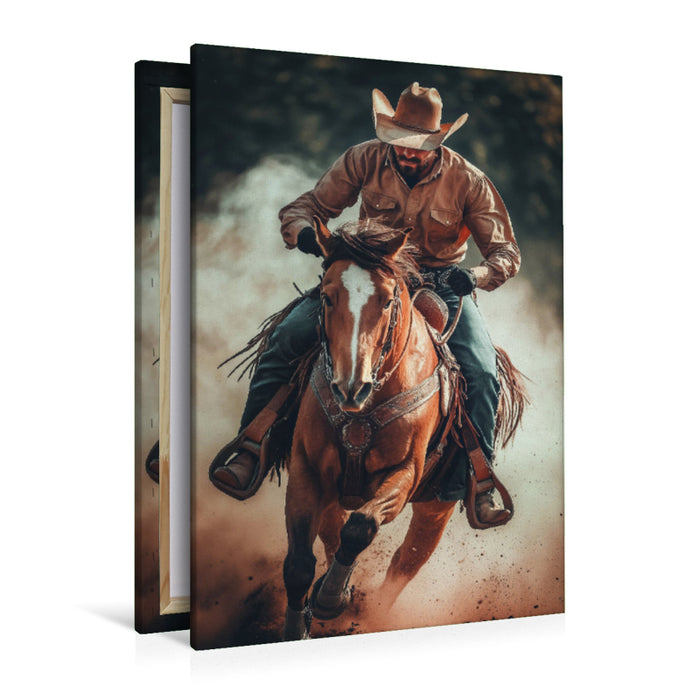 Premium Textil-Leinwand Er ritt wie der Teufel, denn seine Familie brauchte Ihn